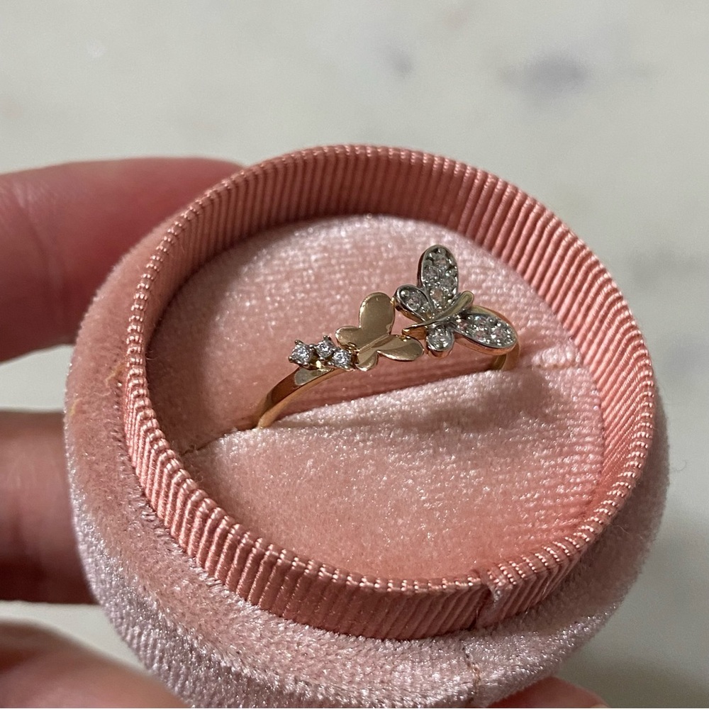 14k Solid Yellow & Rose GOLD Butterfly Ring Size 10 - Picture 3 of 10